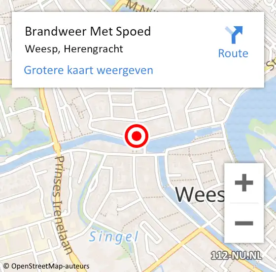 Locatie op kaart van de 112 melding: Brandweer Met Spoed Naar Weesp, Herengracht op 15 februari 2024 19:55
