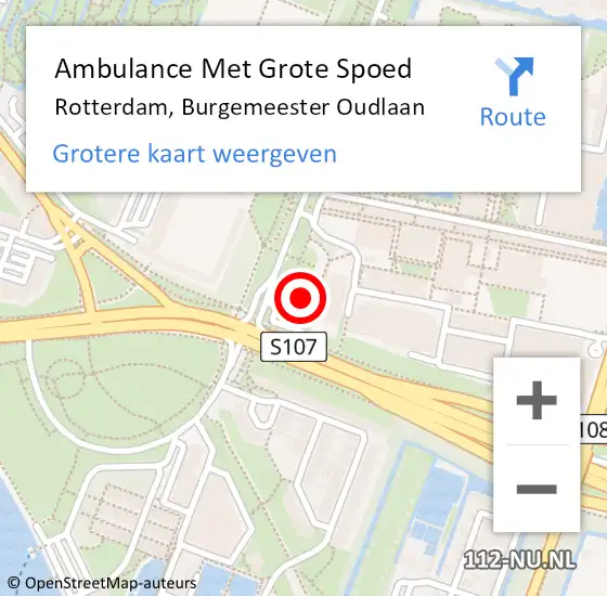Locatie op kaart van de 112 melding: Ambulance Met Grote Spoed Naar Rotterdam, Burgemeester Oudlaan op 15 februari 2024 19:56