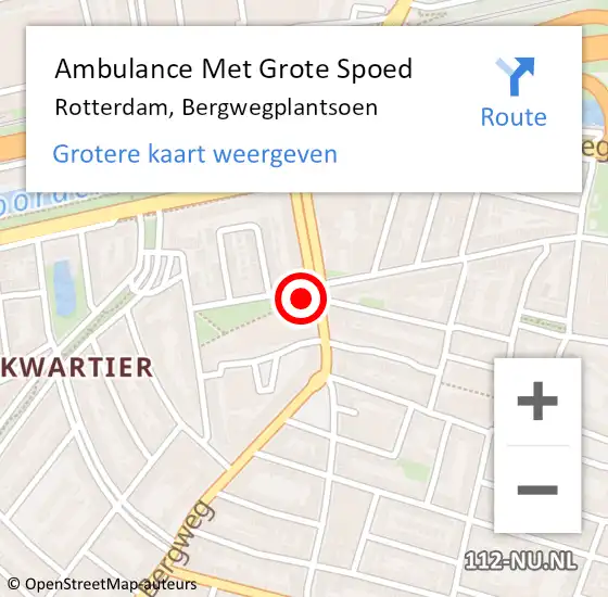 Locatie op kaart van de 112 melding: Ambulance Met Grote Spoed Naar Rotterdam, Bergwegplantsoen op 15 februari 2024 20:03
