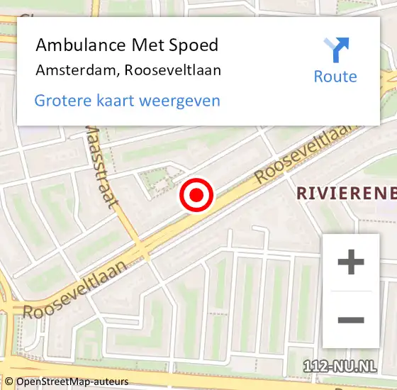 Locatie op kaart van de 112 melding: Ambulance Met Spoed Naar Amsterdam, Rooseveltlaan op 15 februari 2024 20:47