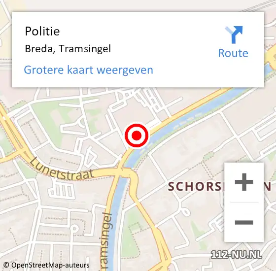 Locatie op kaart van de 112 melding: Politie Breda, Tramsingel op 15 februari 2024 21:07