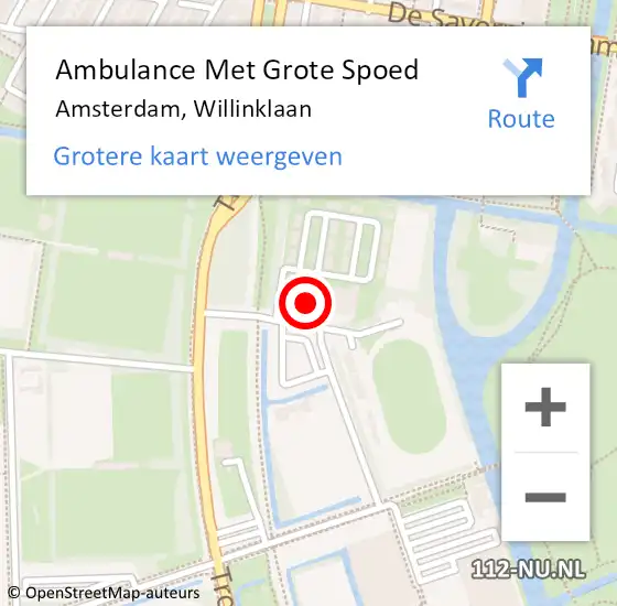 Locatie op kaart van de 112 melding: Ambulance Met Grote Spoed Naar Amsterdam, Willinklaan op 15 februari 2024 21:25