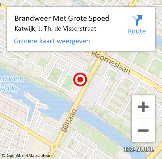 Locatie op kaart van de 112 melding: Brandweer Met Grote Spoed Naar Katwijk, J. Th. de Visserstraat op 15 februari 2024 21:29