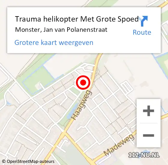 Locatie op kaart van de 112 melding: Trauma helikopter Met Grote Spoed Naar Monster, Jan van Polanenstraat op 15 februari 2024 21:56