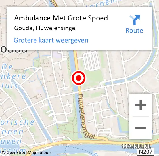 Locatie op kaart van de 112 melding: Ambulance Met Grote Spoed Naar Gouda, Fluwelensingel op 15 februari 2024 23:24