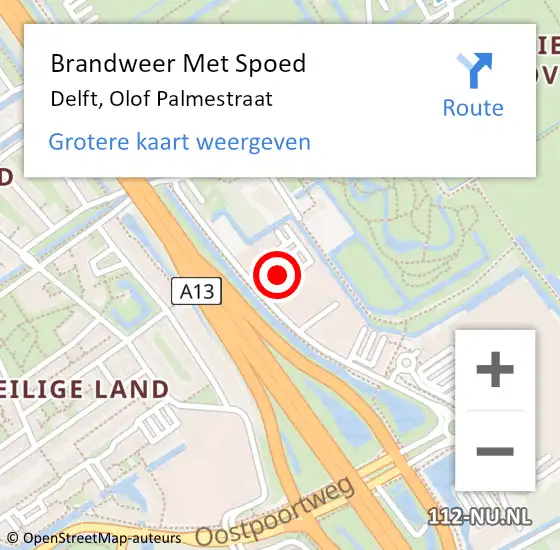 Locatie op kaart van de 112 melding: Brandweer Met Spoed Naar Delft, Olof Palmestraat op 16 februari 2024 01:22
