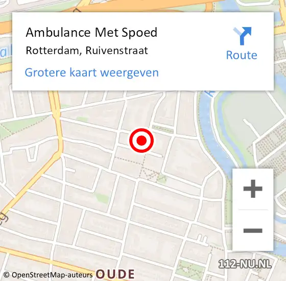 Locatie op kaart van de 112 melding: Ambulance Met Spoed Naar Rotterdam, Ruivenstraat op 16 februari 2024 04:26