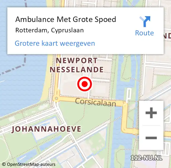 Locatie op kaart van de 112 melding: Ambulance Met Grote Spoed Naar Rotterdam, Cypruslaan op 16 februari 2024 06:09