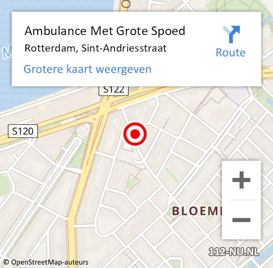 Locatie op kaart van de 112 melding: Ambulance Met Grote Spoed Naar Rotterdam, Sint-Andriesstraat op 16 februari 2024 06:28