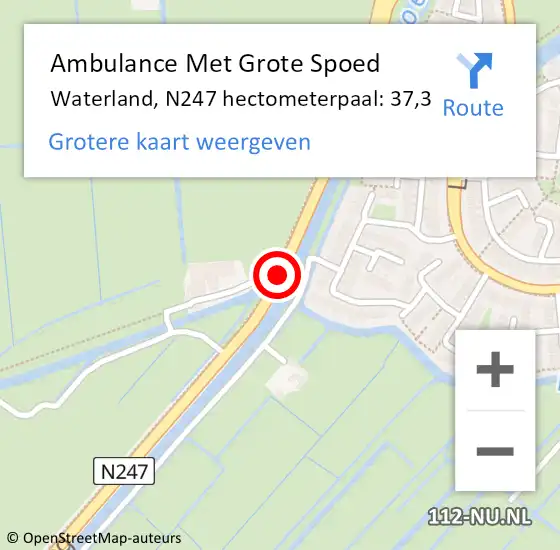 Locatie op kaart van de 112 melding: Ambulance Met Grote Spoed Naar Waterland, N247 hectometerpaal: 37,3 op 16 februari 2024 06:32