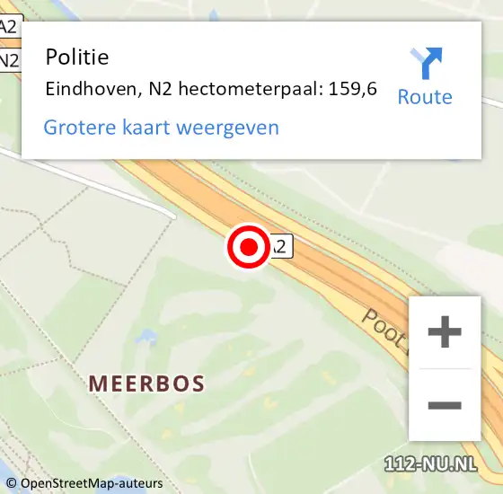 Locatie op kaart van de 112 melding: Politie Eindhoven, N2 hectometerpaal: 159,6 op 16 februari 2024 07:08