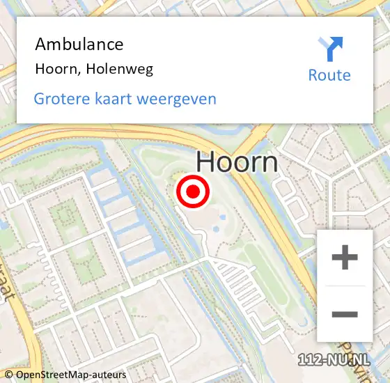Locatie op kaart van de 112 melding: Ambulance Hoorn, Holenweg op 16 februari 2024 07:15