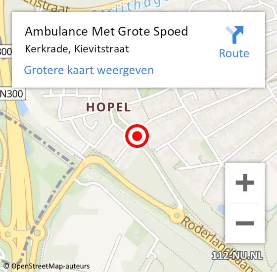 Locatie op kaart van de 112 melding: Ambulance Met Grote Spoed Naar Kerkrade, Kievitstraat op 26 september 2014 05:32