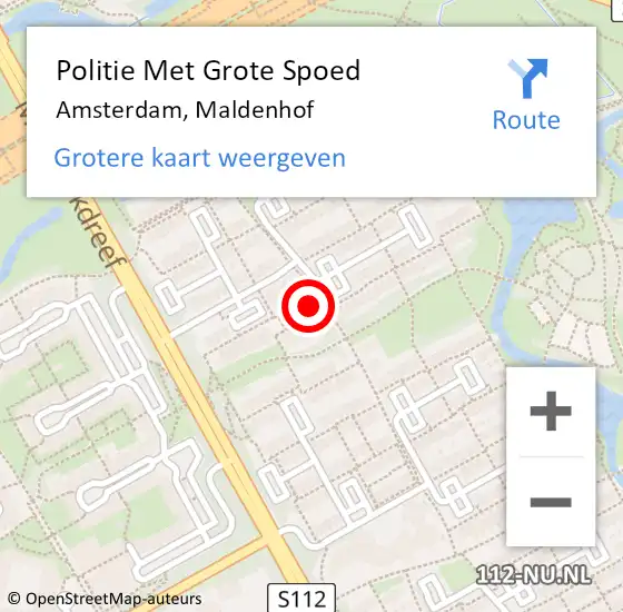 Locatie op kaart van de 112 melding: Politie Met Grote Spoed Naar Amsterdam, Maldenhof op 16 februari 2024 10:15