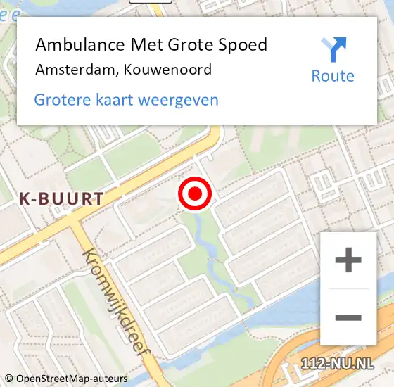 Locatie op kaart van de 112 melding: Ambulance Met Grote Spoed Naar Amsterdam, Kouwenoord op 16 februari 2024 10:31
