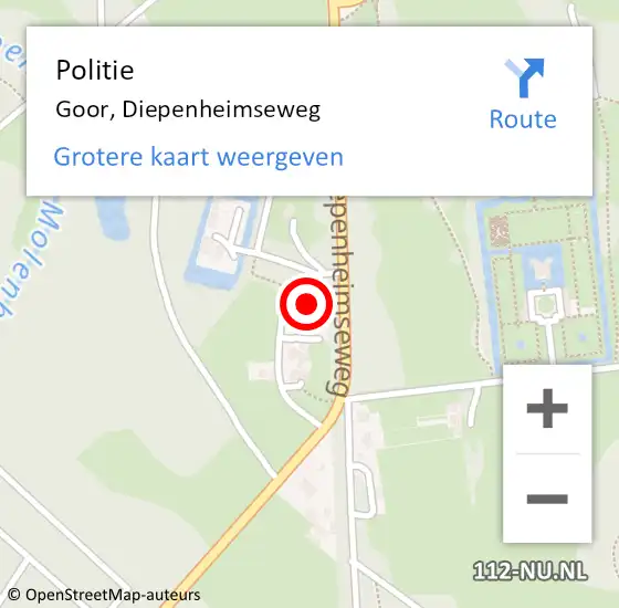 Locatie op kaart van de 112 melding: Politie Goor, Diepenheimseweg op 16 februari 2024 10:36