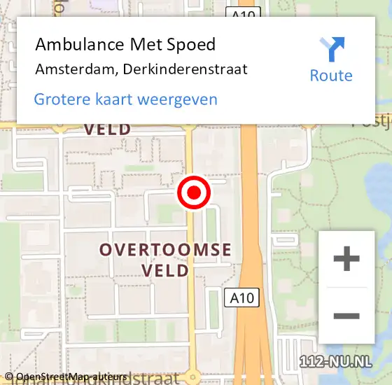 Locatie op kaart van de 112 melding: Ambulance Met Spoed Naar Amsterdam, Derkinderenstraat op 16 februari 2024 12:15