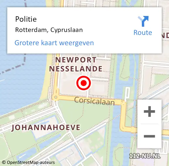 Locatie op kaart van de 112 melding: Politie Rotterdam, Cypruslaan op 16 februari 2024 12:23