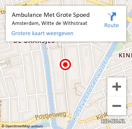 Locatie op kaart van de 112 melding: Ambulance Met Grote Spoed Naar Amsterdam, Witte de Withstraat op 16 februari 2024 12:28