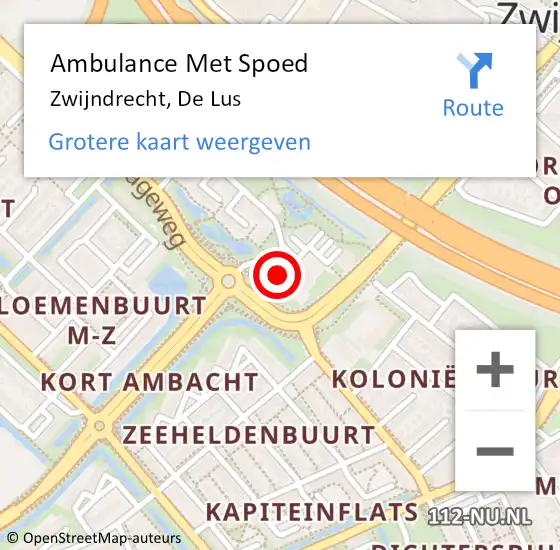 Locatie op kaart van de 112 melding: Ambulance Met Spoed Naar Zwijndrecht, De Lus op 16 februari 2024 12:30