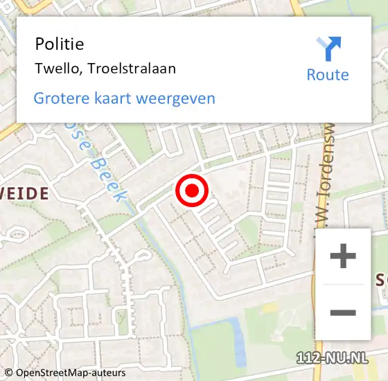 Locatie op kaart van de 112 melding: Politie Twello, Troelstralaan op 16 februari 2024 13:28
