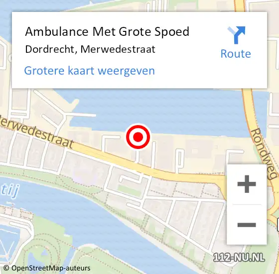Locatie op kaart van de 112 melding: Ambulance Met Grote Spoed Naar Dordrecht, Merwedestraat op 16 februari 2024 13:38