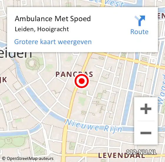 Locatie op kaart van de 112 melding: Ambulance Met Spoed Naar Leiden, Hooigracht op 16 februari 2024 13:41