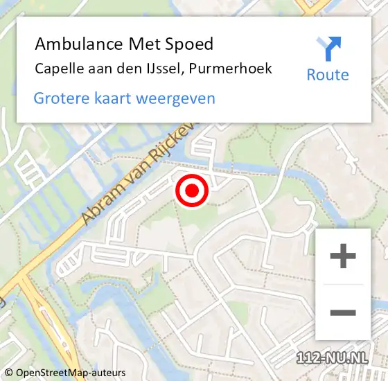 Locatie op kaart van de 112 melding: Ambulance Met Spoed Naar Capelle aan den IJssel, Purmerhoek op 16 februari 2024 13:43