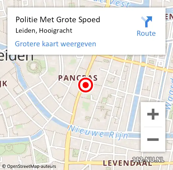 Locatie op kaart van de 112 melding: Politie Met Grote Spoed Naar Leiden, Hooigracht op 16 februari 2024 13:43