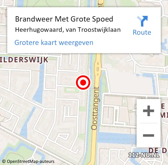 Locatie op kaart van de 112 melding: Brandweer Met Grote Spoed Naar Heerhugowaard, van Troostwijklaan op 16 februari 2024 14:06