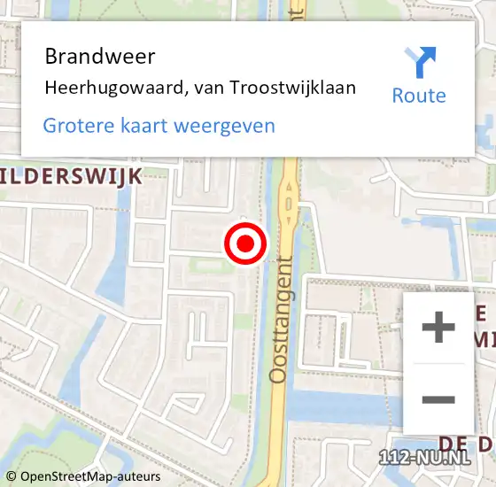 Locatie op kaart van de 112 melding: Brandweer Heerhugowaard, van Troostwijklaan op 16 februari 2024 14:12