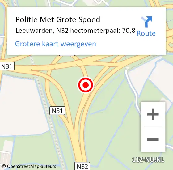 Locatie op kaart van de 112 melding: Politie Met Grote Spoed Naar Leeuwarden, N32 hectometerpaal: 70,8 op 16 februari 2024 14:20