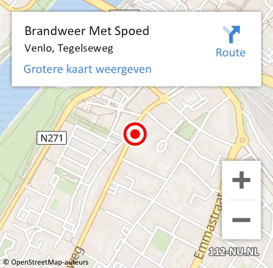 Locatie op kaart van de 112 melding: Brandweer Met Spoed Naar Venlo, Tegelseweg op 16 februari 2024 14:57