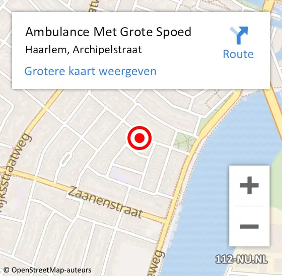 Locatie op kaart van de 112 melding: Ambulance Met Grote Spoed Naar Haarlem, Archipelstraat op 16 februari 2024 15:18