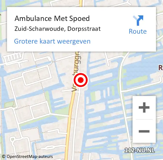 Locatie op kaart van de 112 melding: Ambulance Met Spoed Naar Zuid-Scharwoude, Dorpsstraat op 16 februari 2024 15:27
