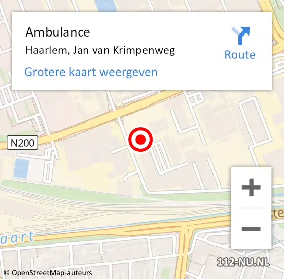 Locatie op kaart van de 112 melding: Ambulance Haarlem, Jan van Krimpenweg op 16 februari 2024 15:40