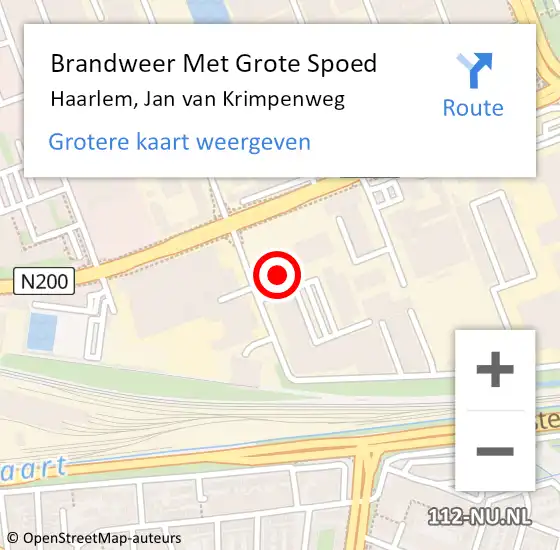 Locatie op kaart van de 112 melding: Brandweer Met Grote Spoed Naar Haarlem, Jan van Krimpenweg op 16 februari 2024 15:40