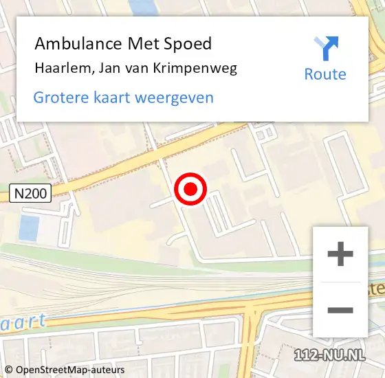 Locatie op kaart van de 112 melding: Ambulance Met Spoed Naar Haarlem, Jan van Krimpenweg op 16 februari 2024 15:41
