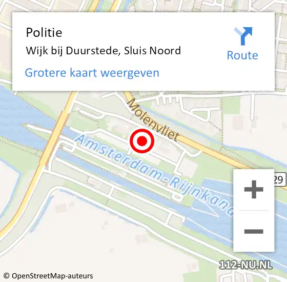 Locatie op kaart van de 112 melding: Politie Wijk bij Duurstede, Sluis Noord op 16 februari 2024 16:38