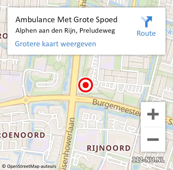 Locatie op kaart van de 112 melding: Ambulance Met Grote Spoed Naar Alphen aan den Rijn, Preludeweg op 16 februari 2024 16:44
