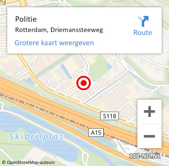 Locatie op kaart van de 112 melding: Politie Rotterdam, Driemanssteeweg op 16 februari 2024 16:45