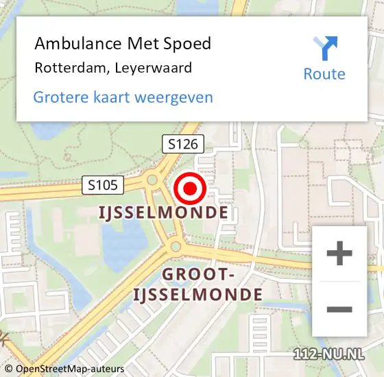 Locatie op kaart van de 112 melding: Ambulance Met Spoed Naar Rotterdam, Leyerwaard op 16 februari 2024 18:14