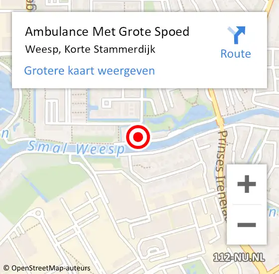 Locatie op kaart van de 112 melding: Ambulance Met Grote Spoed Naar Weesp, Korte Stammerdijk op 16 februari 2024 18:16