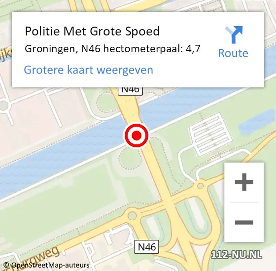 Locatie op kaart van de 112 melding: Politie Met Grote Spoed Naar Groningen, N46 hectometerpaal: 4,7 op 16 februari 2024 18:46