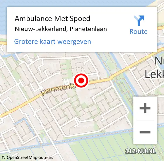 Locatie op kaart van de 112 melding: Ambulance Met Spoed Naar Nieuw-Lekkerland, Planetenlaan op 16 februari 2024 18:59
