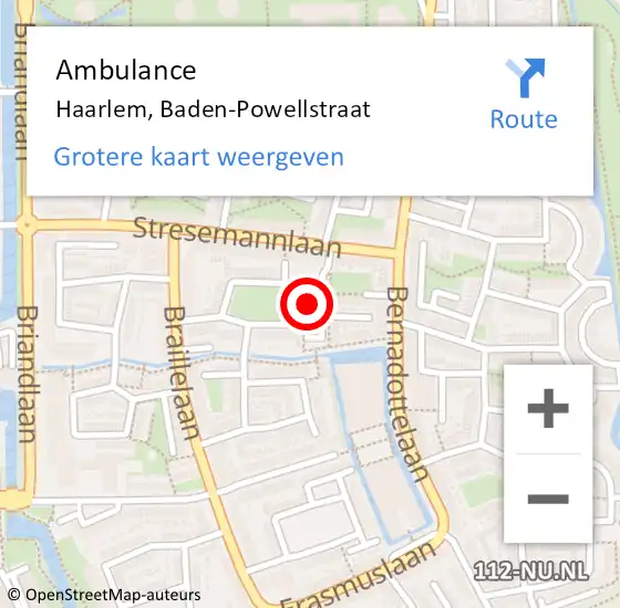 Locatie op kaart van de 112 melding: Ambulance Haarlem, Baden-Powellstraat op 16 februari 2024 19:16