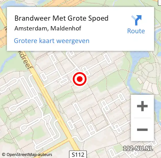 Locatie op kaart van de 112 melding: Brandweer Met Grote Spoed Naar Amsterdam, Maldenhof op 16 februari 2024 19:51