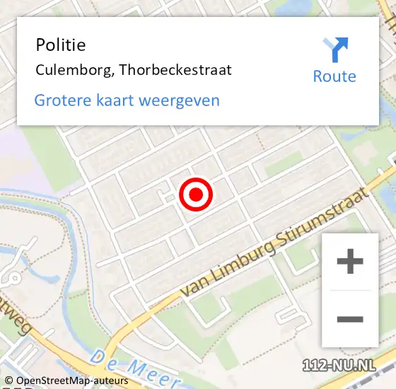 Locatie op kaart van de 112 melding: Politie Culemborg, Thorbeckestraat op 16 februari 2024 19:52