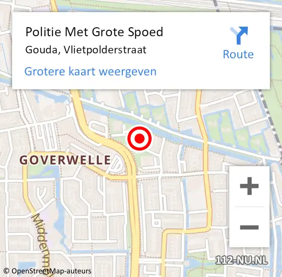 Locatie op kaart van de 112 melding: Politie Met Grote Spoed Naar Gouda, Vlietpolderstraat op 16 februari 2024 20:09