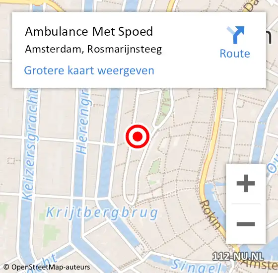 Locatie op kaart van de 112 melding: Ambulance Met Spoed Naar Amsterdam, Rosmarijnsteeg op 16 februari 2024 20:15